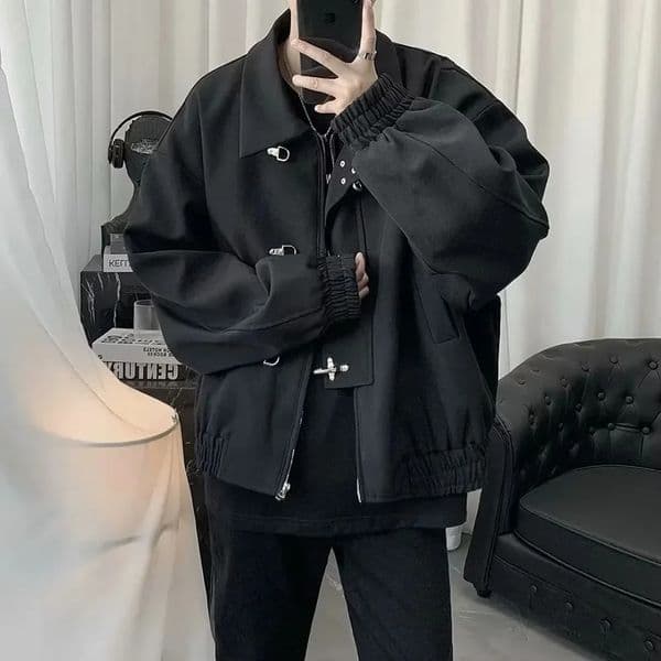 Mens Jacket Metal Button Zipper Jacket Autumn Streetwear Motorcycle Trend Personality Versatile Short Top MenS Clothing 260114