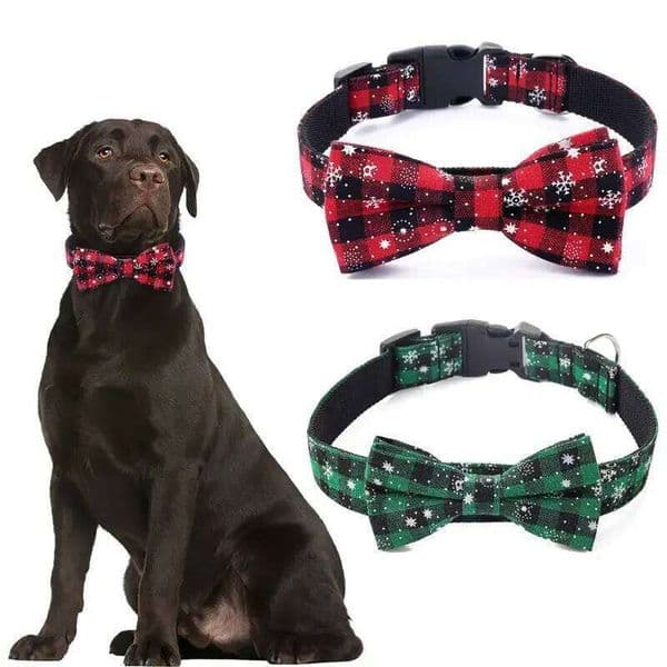 Bow tie,Christmas Plaid Snowflake Dog Collar with Adjustable Buckle Suitable for Small Large Dogs Cats Pets 26W0115