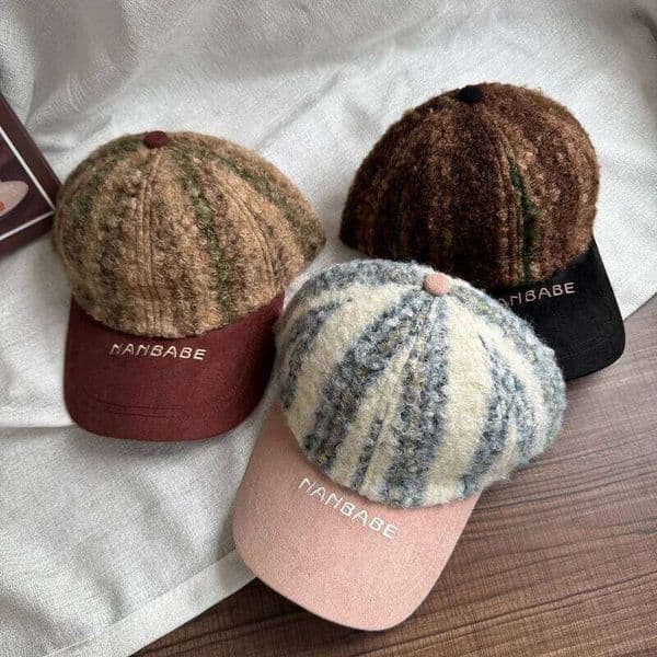 2025 Autumn Winter New Round Woolen Circle Color Blocking for Men and Women Vintage Letter Baseball Cap C260115