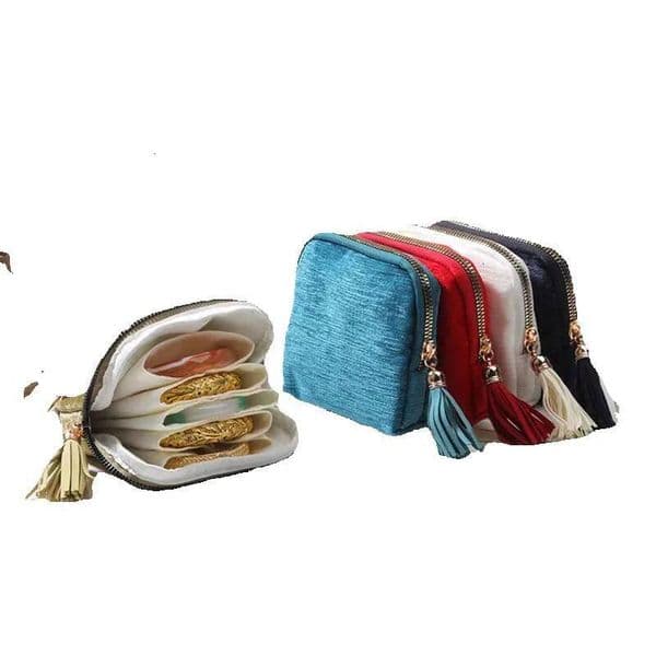 Portable Tassel Zipper Multi-Layer Crystal Pearl Bracelet Storage Jewelry Bag Manufacturer Wholesale thumbnail 2