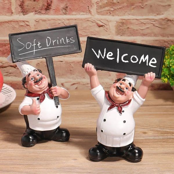 Mini Chef Welcome Sign Sculpture Coffee Shop and Bookstore Tabletop Decoration Living Room Kitchen Entryway Decor 260114