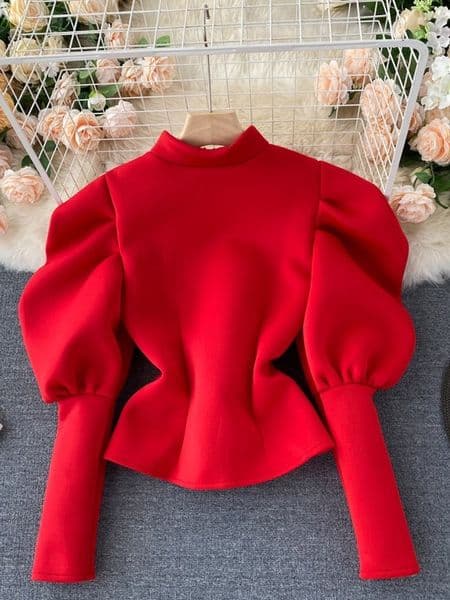 Bubble Sleeves Slim Fit Fashion Jacket Set 201211