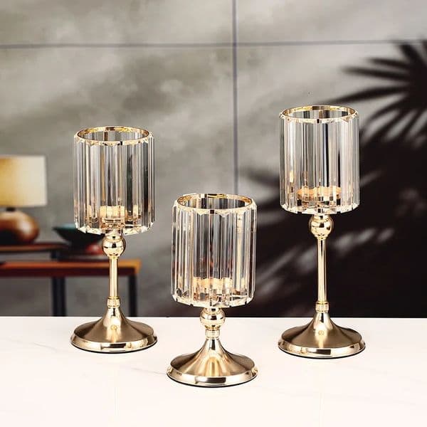 1pc Golden Pillar Candle Holder Crystal Candlesticks for Dining Coffee Table Wedding Events Parties Home Decor Holders 260114
