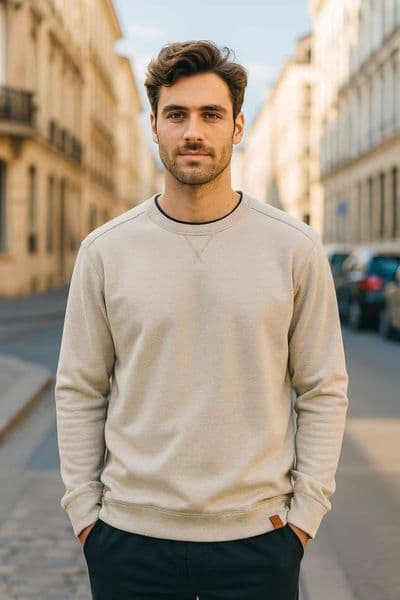 Customised Wool-Blend Double-Faced Fabric Men's Crew Neck Sweatshirt Warm Long Sleeve Top HH26-MN-T001