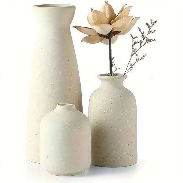 Valentine's Day 3PCS Bohemian Ceramic Vase Set, Matte Neutral Cylinder Vases for Home Decor, Mother's Day Gift & Living Room Elegant 26Y0115