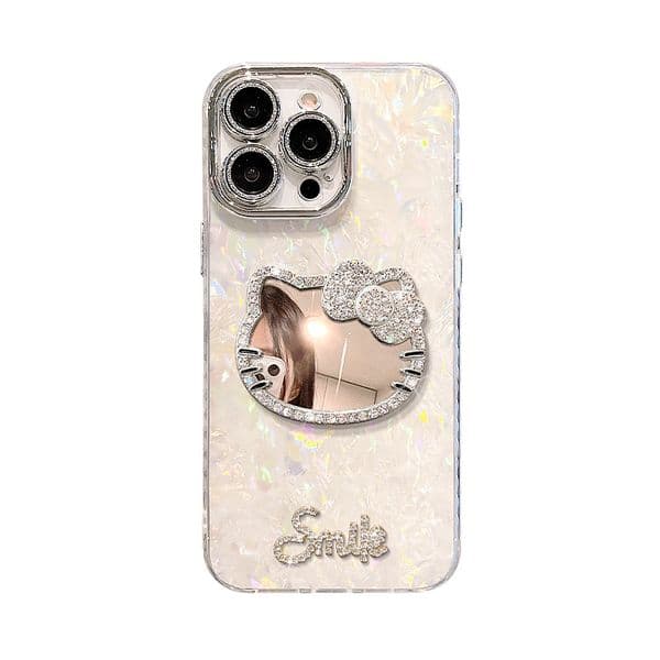 Cat mirror bracelet suitable for iPhone 16 Pro Max phone case, high-end style, light luxury, 3D effect, for girls.