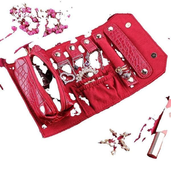 Portable Clutch Storage Bag Crocodile Pattern Velvet Fabric Jewelry Roll Wedding Gift Box