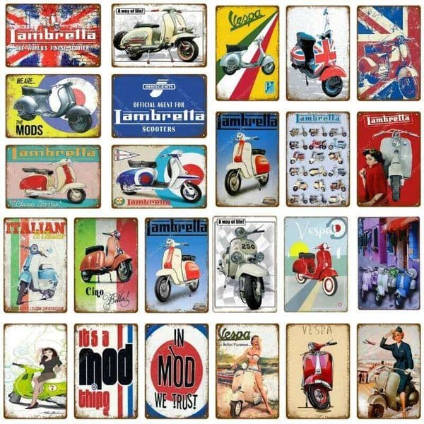 The Mods Metal Tin Sign Italian Lambretta Scooters Vespa Vintage Wall Plaque Garage Shop Home Room Decor Motorcycle Poster YJ205 26W0115