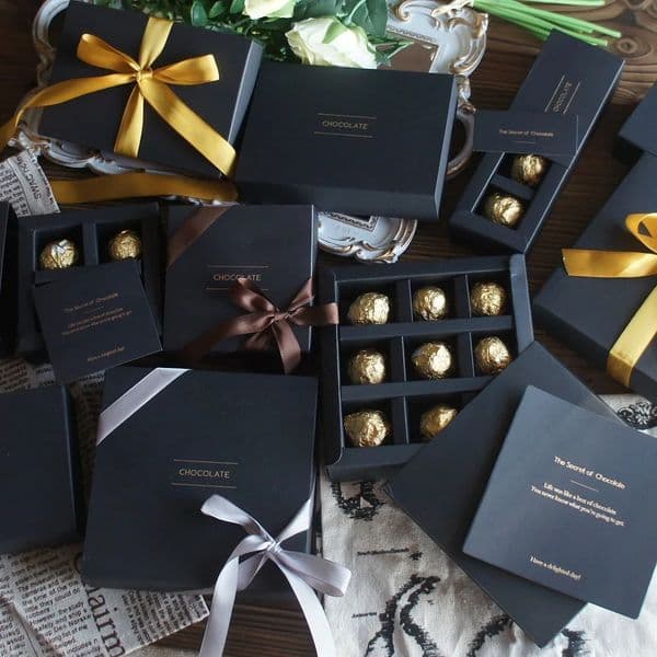4 size choose 10set Elegant Valentine Chocolate Paper Box Gold Black Wedding Christmas Birthday Candy Packaging 260114