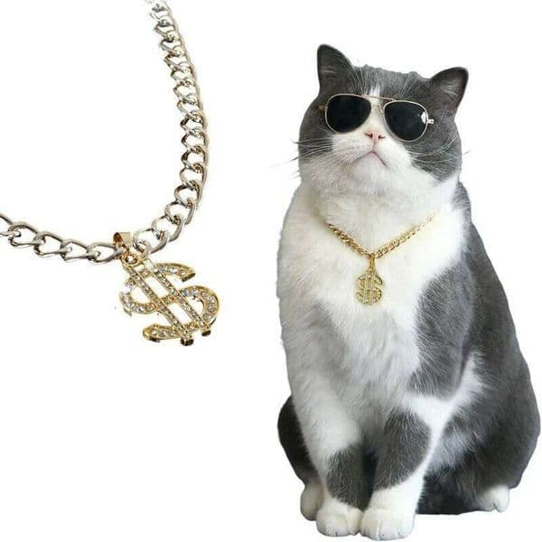 Luxury for Cats Small Dogs Dollar Shape Cat Adjustable Puppy Kitten Collar Pet Cosplay Necklace 26W0115