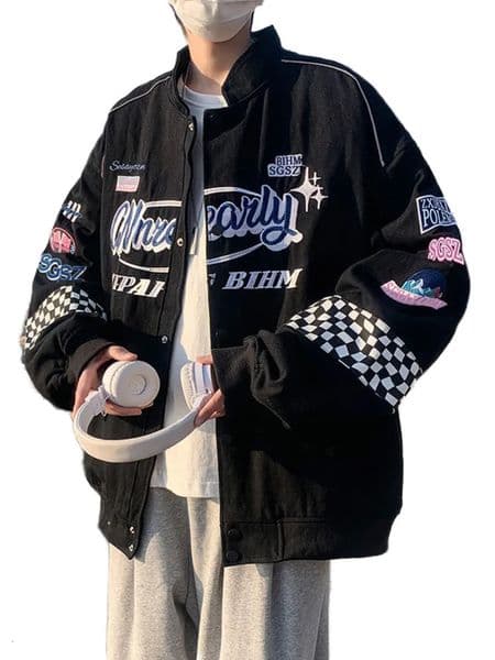 Embroidery Fashion Streetwear Racer Jackets Men Women Y2K HipHop Motorcycle Plaid Vintage Bomber Harajuku Autumn Jackets Coat 260112