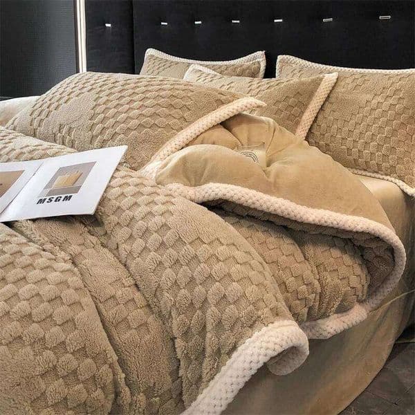 2024 high gram weight new jacquard tafu fleece quilt cover blanket big bag, wide edge four-piece set 26Y0116