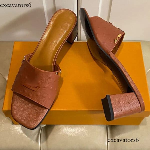 Mare Mule Luxury designer womens sandals Brown Matte leather Signature refined design low block heel gold toned metal elegant summer mule Leather outsole