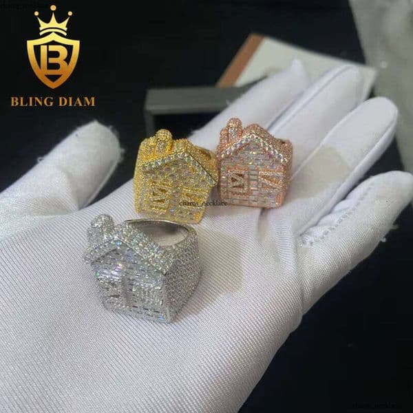 925 Sterling Silver House Shape Ring Iced Hip Hop Jewelry High Quality Pass VVS1 Diamond Test