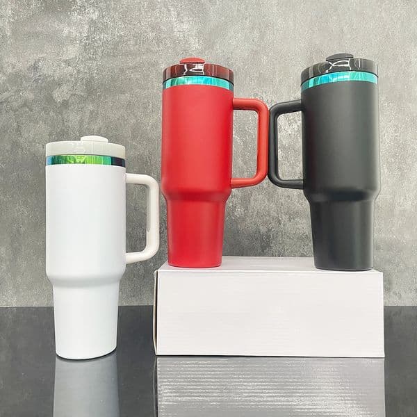 20PACK US RTS Double walled white and black H2.0 40oz green plated tumbler stainless steel insulated mug with handle and straw for laser engrave customized gifts