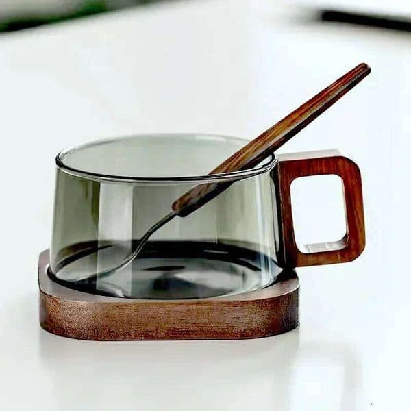 200ml American Latte Glass Mug With Wooden Tray Spoon Heat-resistant Milk Tea Fresh Ground Coffee Cup 26Y0115 26Y0115