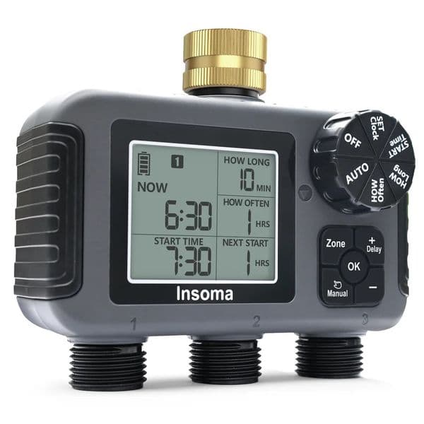Insome Automatic Water Timer 3 Outlets Dip Watering Hose Faucet Sprinkler Timer Independent Control Programmer for Garden Yard 260115