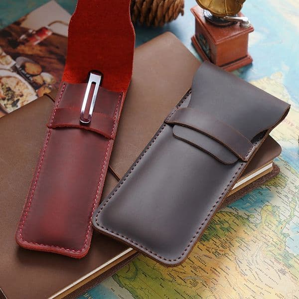 Premium Leather Pen Holder Pencil Case Retro Genuine Cowhide Pen Bag Pencil Pouch Durable Sleek Leather Single Pen Sleeve 260115
