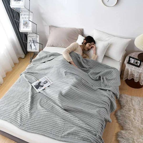 Valentine's Day Summer Waffle Plaid Cotton Bed Blanket Thin Quilt Knitted Bedspread Home Hotel Coverlets Green Pink Throw Blankets 26Y0116