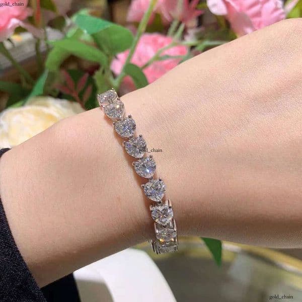 VVS Moissanite Luxury S925 Sterling Silver Women's Tennis 6.5mm 1ct Heart-shaped Rhodium White Gold Plated VVS1 IGI Sandstone Bracelet