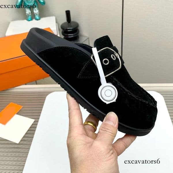 Designer H Slippers mens womens designer flat suede fashion casual calf leather Retro summer comfortable mule Daily dressing size 35 46