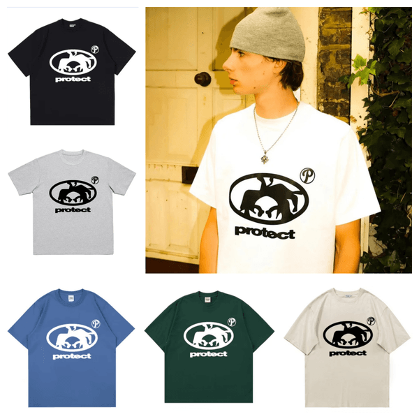 Men's T Shirts Protect T-shirt Vintage Kpop Street Fashion Print Unisex Short Sleeve Tops Casual Loose Drawstring Hip-hop Youth Retro