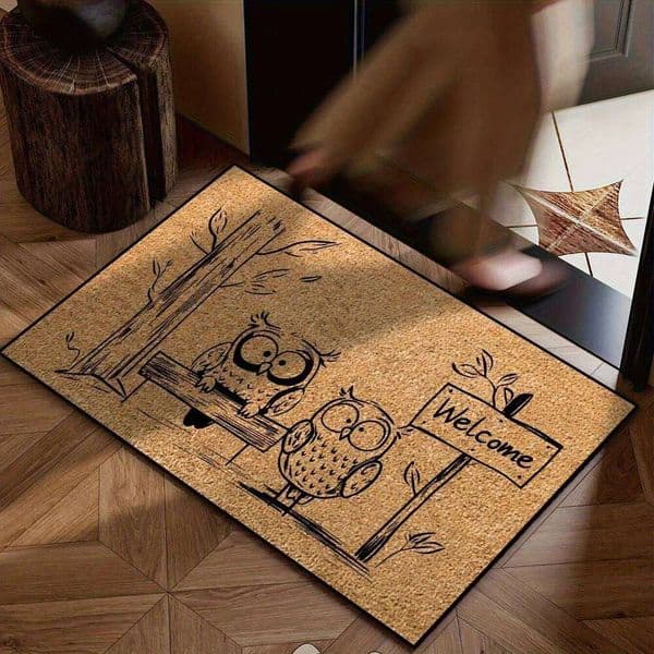 VIKAMA Fun Owl Welcome Floor Mat, Suitable For Entrance Bathroom Areas, Non-Slip And Dirt-Resistant, Home Decoration Carpet 26H0116
