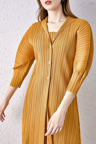 (618) Dress for women, spring and autumn, V-neck, button, puff sleeves, sexy, temperament, personality, pleated dress