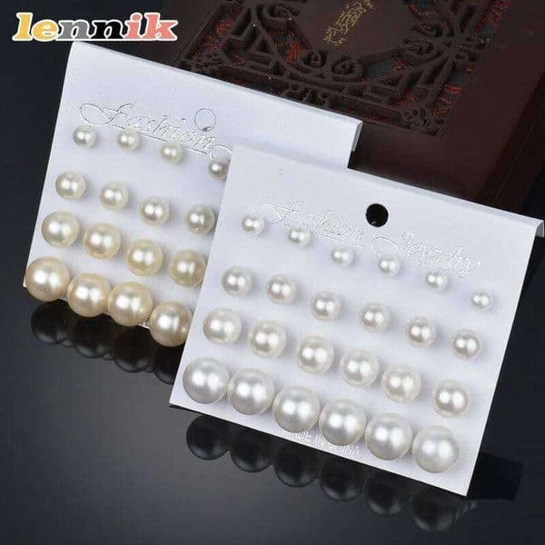 Valentine's Day LENNIK 12 Pairs Pearl Earrings Set, Great Value Combo Simple & Elegant, Bestselling Women's Jewelry,Ideal for Giftin 26H0115