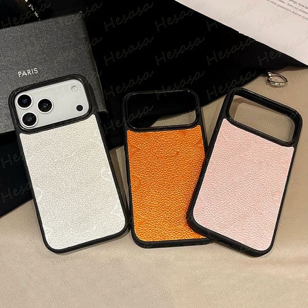 Designer Bling Emboss Lychee Leather Phone Case for iPhone 17 Pro Max 16 15 13 14 14pro Ultra Thin Luxury Letter Shockproof Back Shell iPhone16pro 15pro 17pro Cover