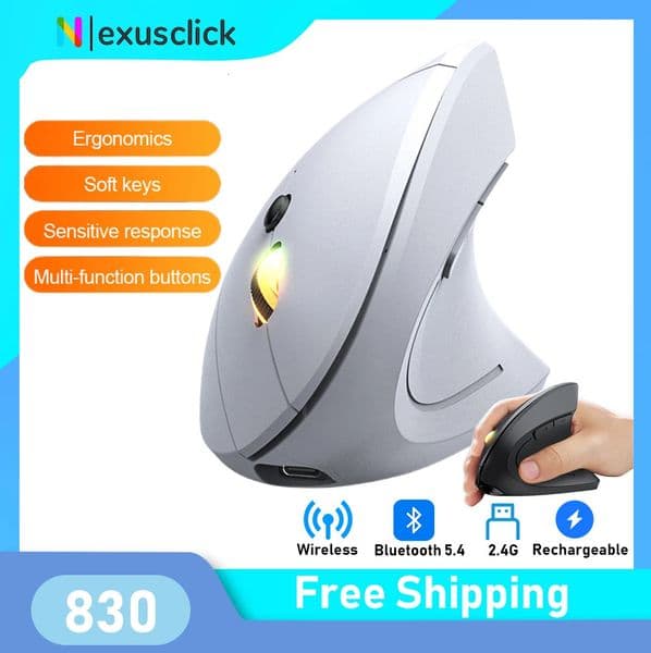 24GHz Bluetooth Wireless Mouse Rechargeable Vertical Mice Ergonomic 3Adjustable 1600DPI 6Buttons for Laptop PC Computer Desktop 260112