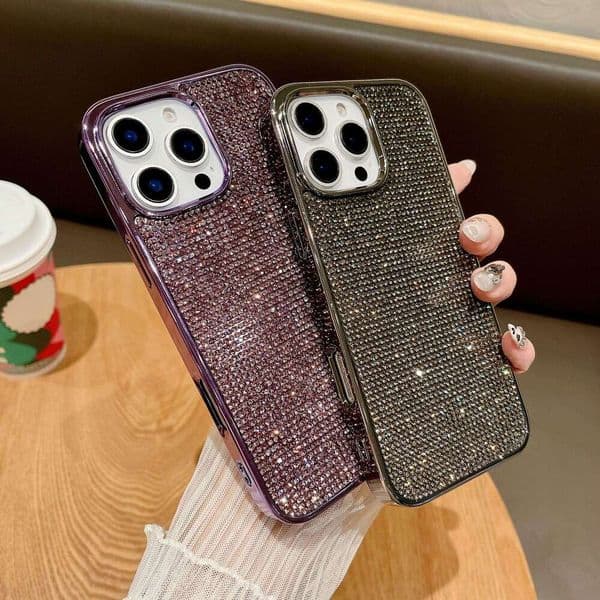 Compatible with iPhone 15 Electroplated Starry Sky Sparkling Phone Case 16 Pro Max Inlaid Diamond Shockproof 14 Anti-Slip Protective Cover