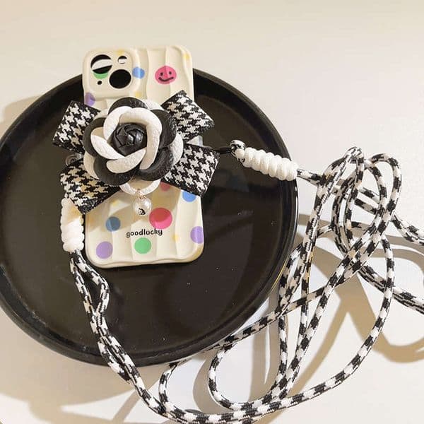 Camellia Houndstooth Crossbody Lanyard - Universal Anti-Lost Side Hanging Strap for Phone Cases Shockproof phone case