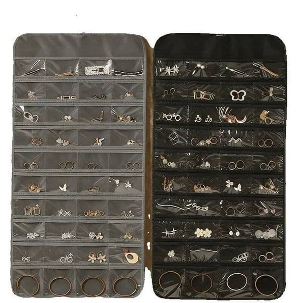 80 Grid Hanging Non-Woven Double-Sided Necklace Jewelry Organizer Dustproof Storage Bag