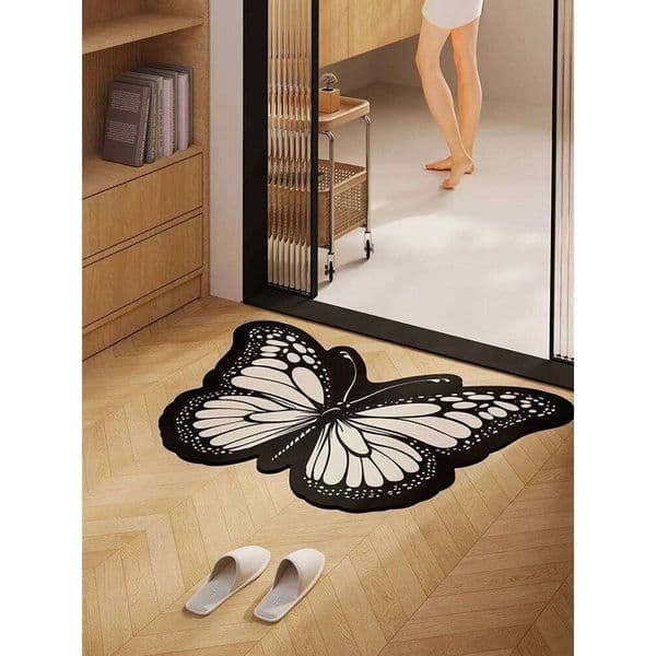 Black butterfly cartoon Premium diatom mud water absorption non-slip bathroom floor Door mat 26H0116