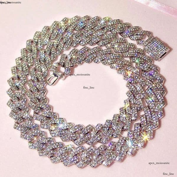 Chains Iced Out 14mm Prong IGI Cuban Link Chain Necklace For Women Bling Clustered Rhinestones Pave Miami Choker JewelleryChains