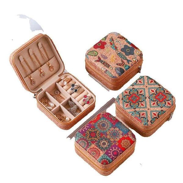 Vintage Exquisite High-End Cork Portable Jewelry Earrings Rings Necklaces Travel Storage Box Accessories Studs