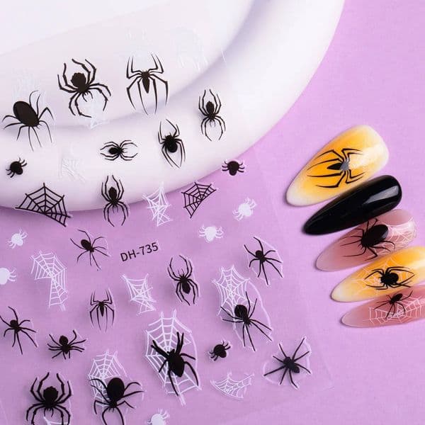 Bestseller 3D Halloween Art Skull Pumpkin Bat Spider Web Design Nail Decals Punk Goth Style Stickers For Manicure DIY ddmytues