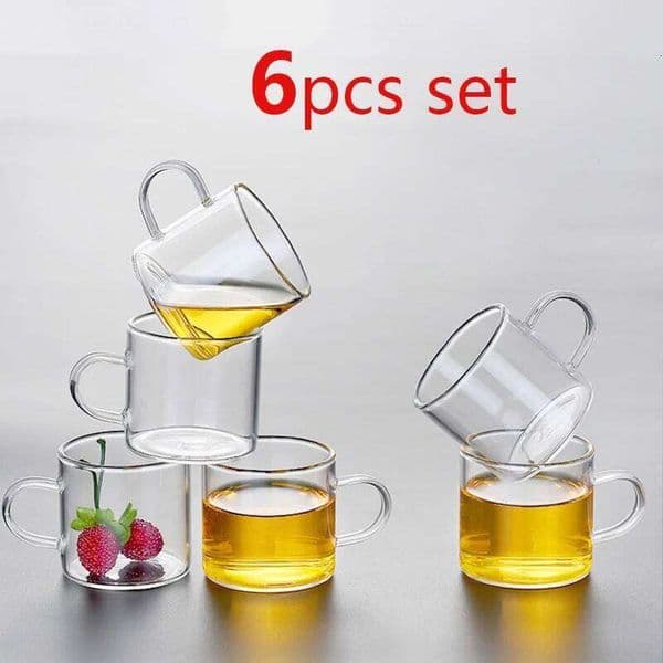 Coffee Cups Set of 6 High Borosilicate Glass 100ml/120ml Transparent Glasses with Handle High-temperature Resistant Teaware Mugs 26Y 26Y0116