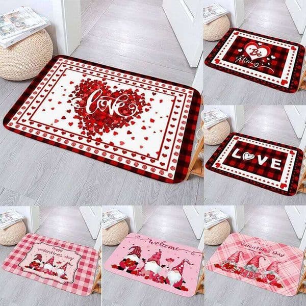Front Valentine's Day Red Grid with Love Door Mat, Indoor Doormat for Bedroom Decor Non-Slip Floor Mats Entryway Rug 26H0116