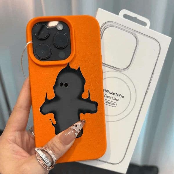 Black Fire Man Compatible with Apple 15 Pro Max Phone Case iPhone 14 Lychee Pattern 13 Niche 12 Cartoon 11/XS/