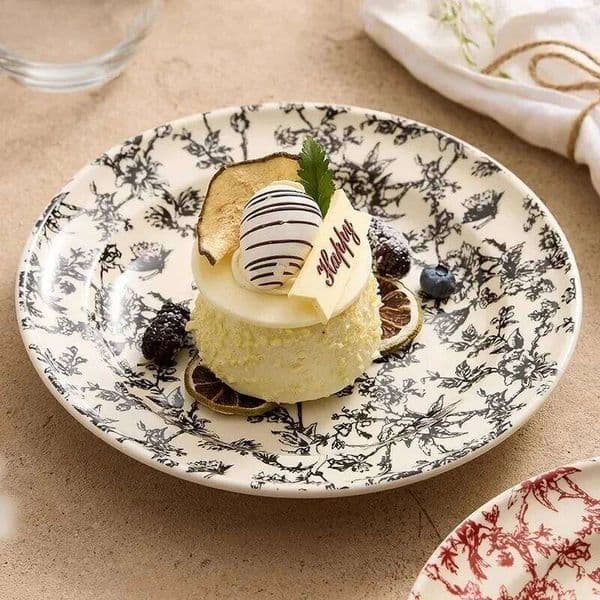2026 New Vintage Floral Pattern Ceramic Shallow Round Dessert Steak Salad Dish Barbecue Plate Hotel Creative Tableware Free Shipping