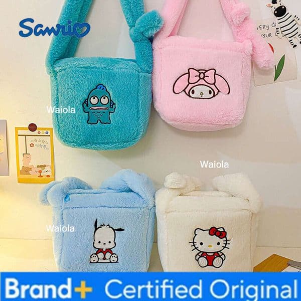 Sanrio Cute Cartoon White Dog Plush Girl's Single Shoulder Crossbody Japanese Style Little Pink Rabbit Phone Bag Handbag H260116