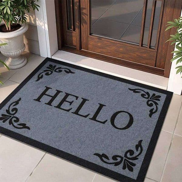 Geometric Pattern Door with Hello Design Floor Mat for Home Entrance Decor, Durable and Easy to Clean, Adding Modern Style 26H0116