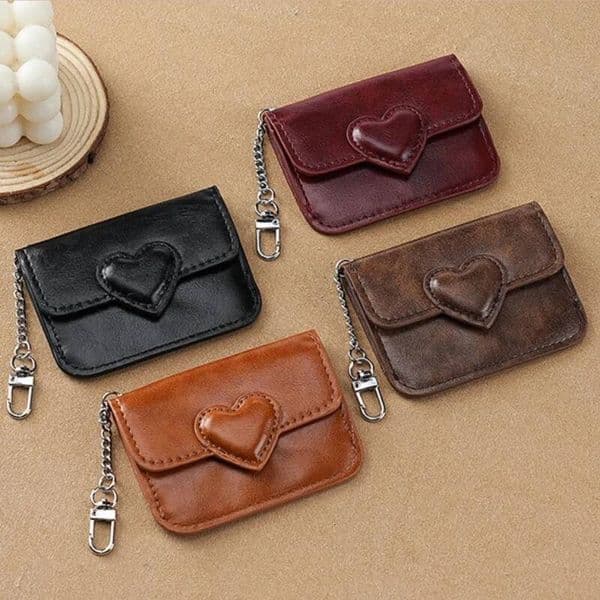 Bestseller Mini Coin Purse Keychain Wallet Fashion PU Heart Buckle Multi-card Slots Card Holder Pouch Key Storage Bag for Women and Men ddmybear