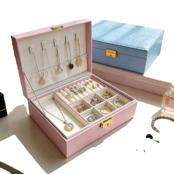 Double-Layer Lockable Wooden For Rings, Earrings, Pendants, Anti-Collision Organizer Box, Hotel Room Special Jewelry Storage Box