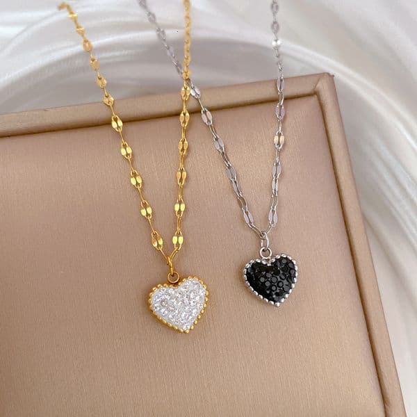 Brand Full Titanium Steel Minimalist Style Double-Sided Heart Real Gold Necklace For Women Ins Internet Celebrity Collarbone Chain Acces