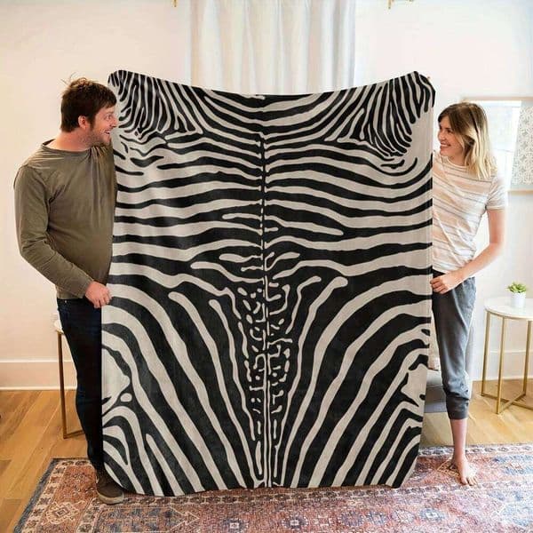 Zebra Print Flannel Throw Blanket, Soft Warm All-Season Decorative Cover for Bed Sofa, Modern Style Home Decor Gift 26L0116