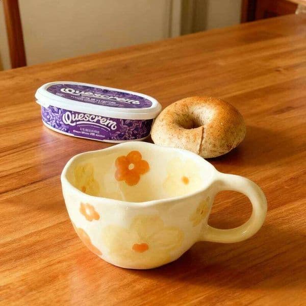 Flower face copyright ins Korean style cute milk yellow hand-kneaded irregular ceramic mug coffee oatmeal breakfast cup 26Y0116 26Y0116