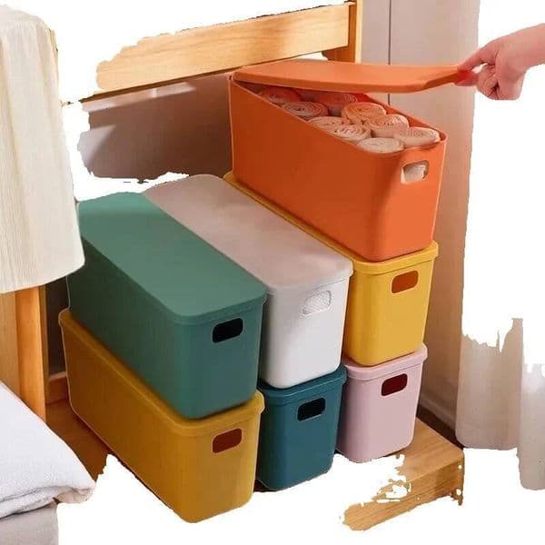 Rectangular Plastic Storage Basket With Cover, Ideal For Tidying Underwear And Small Clothing Items In Drawers